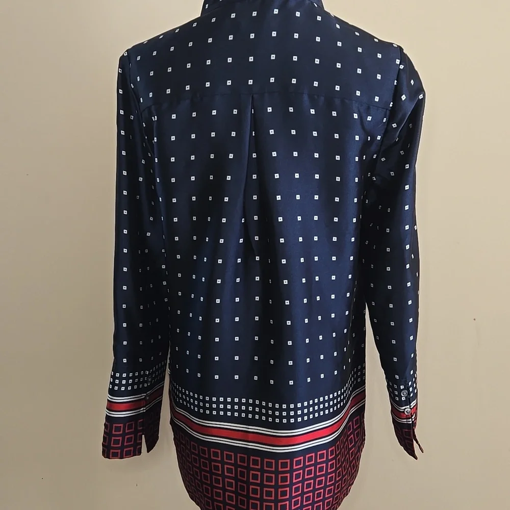 J.Crew Navy Geometric Print Tunic –‎ Classic Preppy Polished Style XS